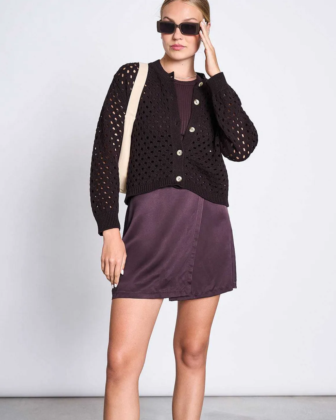 Ajour Cardigan Ellon Espresso Gots