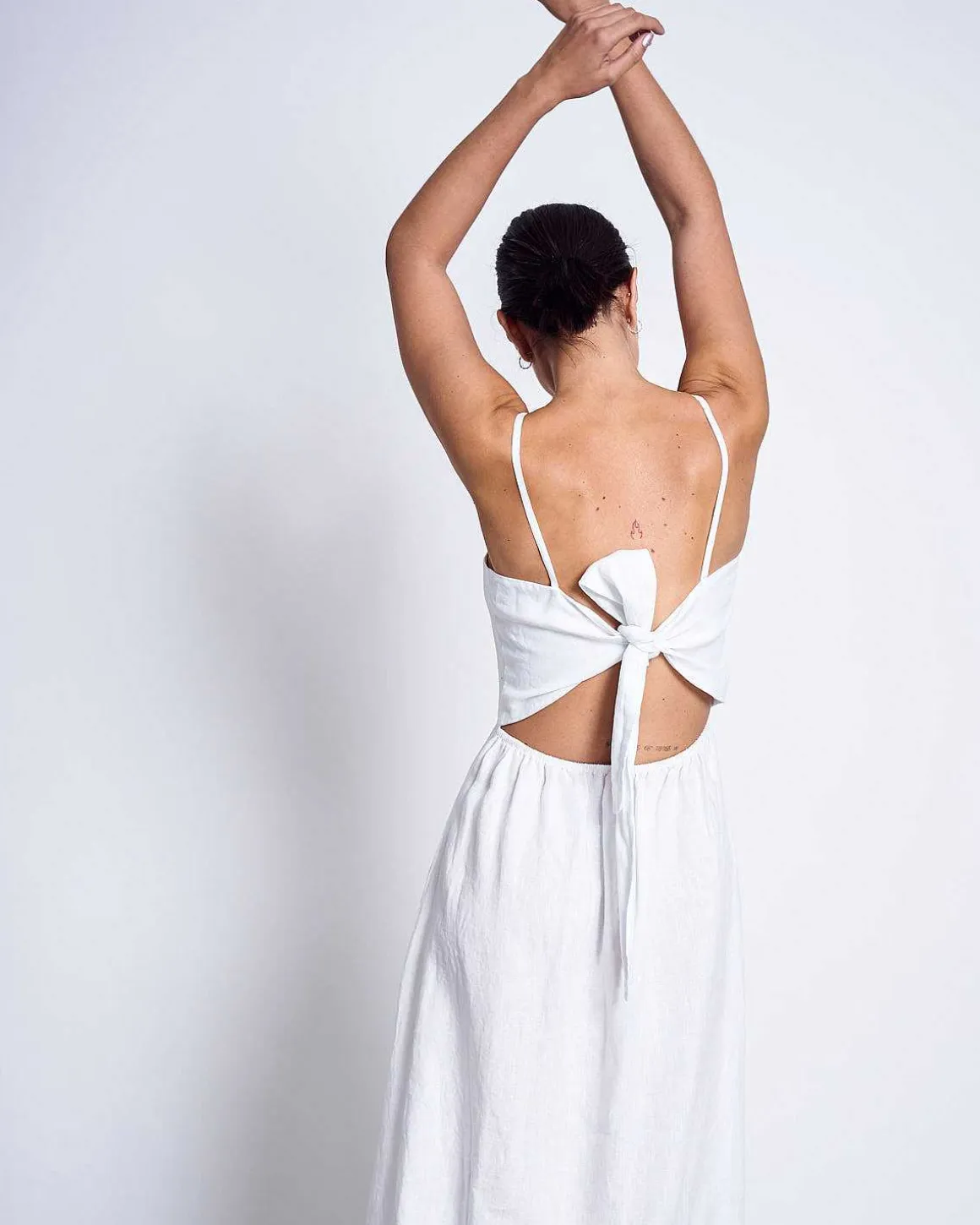 Linen Bow Dress Leuven White