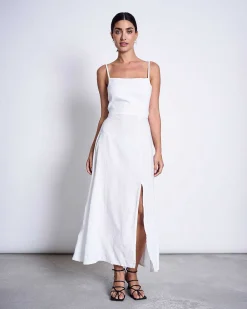 Linen Bow Dress Leuven White