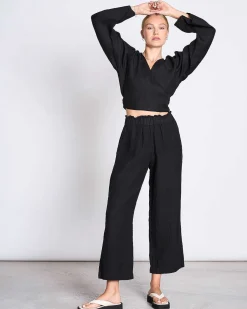 Linen Wrap Blouse Rora Black