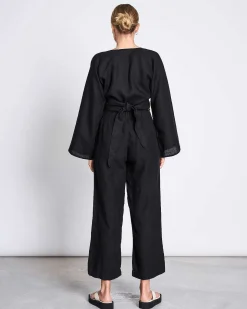 Linen Wrap Blouse Rora Black