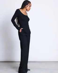 Longsleeve Scoop Rib Black Tencel