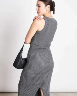 Midi Knit Skirt Ebba Dark Grey Gots