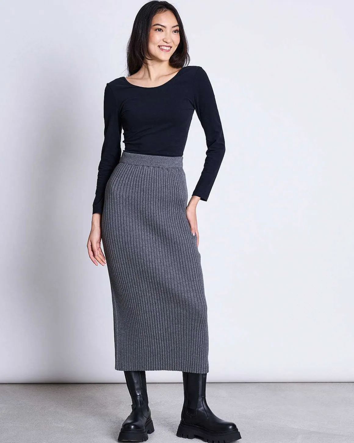 Midi Knit Skirt Ebba Dark Grey Gots