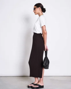 Midi Knit Skirt Ebba Espresso Gots