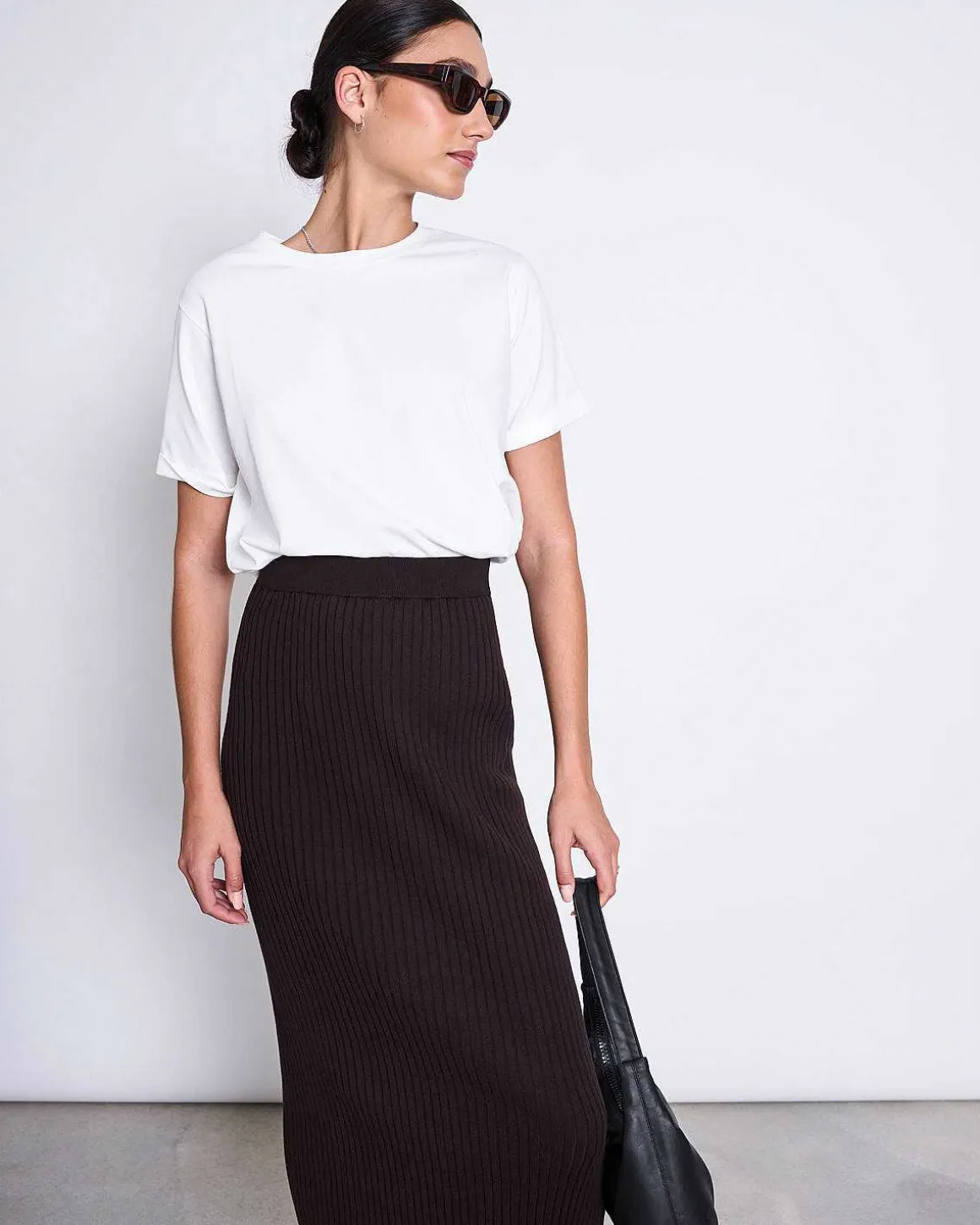 Midi Knit Skirt Ebba Espresso Gots