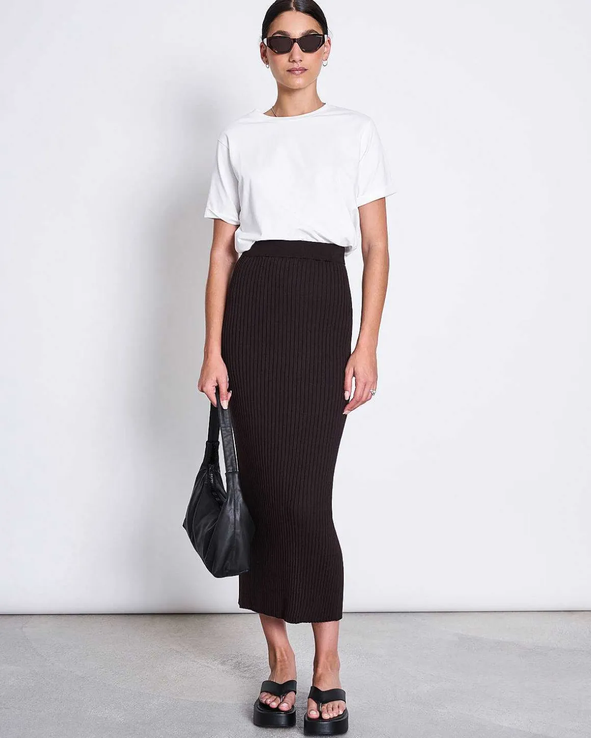 Midi Knit Skirt Ebba Espresso Gots