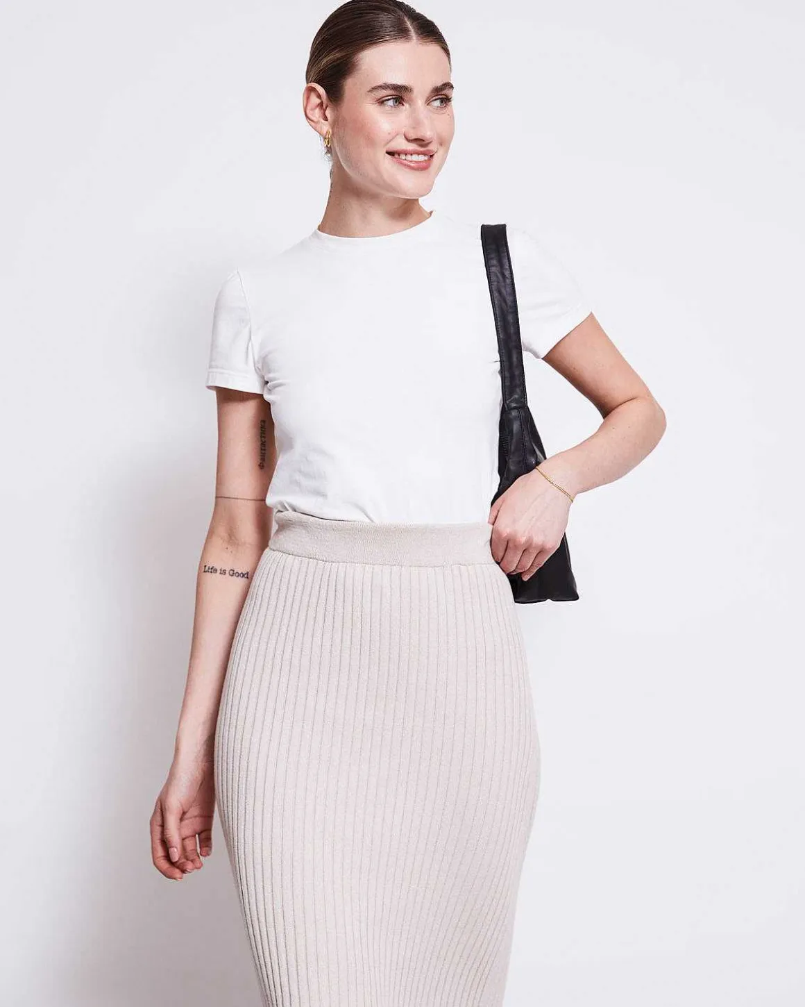 Midi Knit Skirt Ebba Ivory Gots