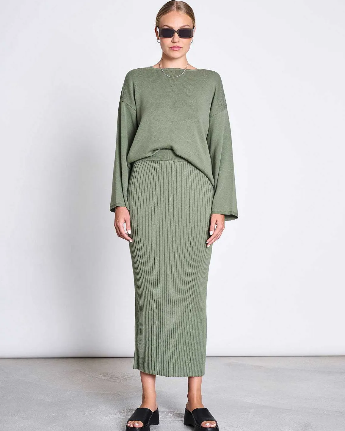 Midi Knit Skirt Ebba Sea Spray Gots