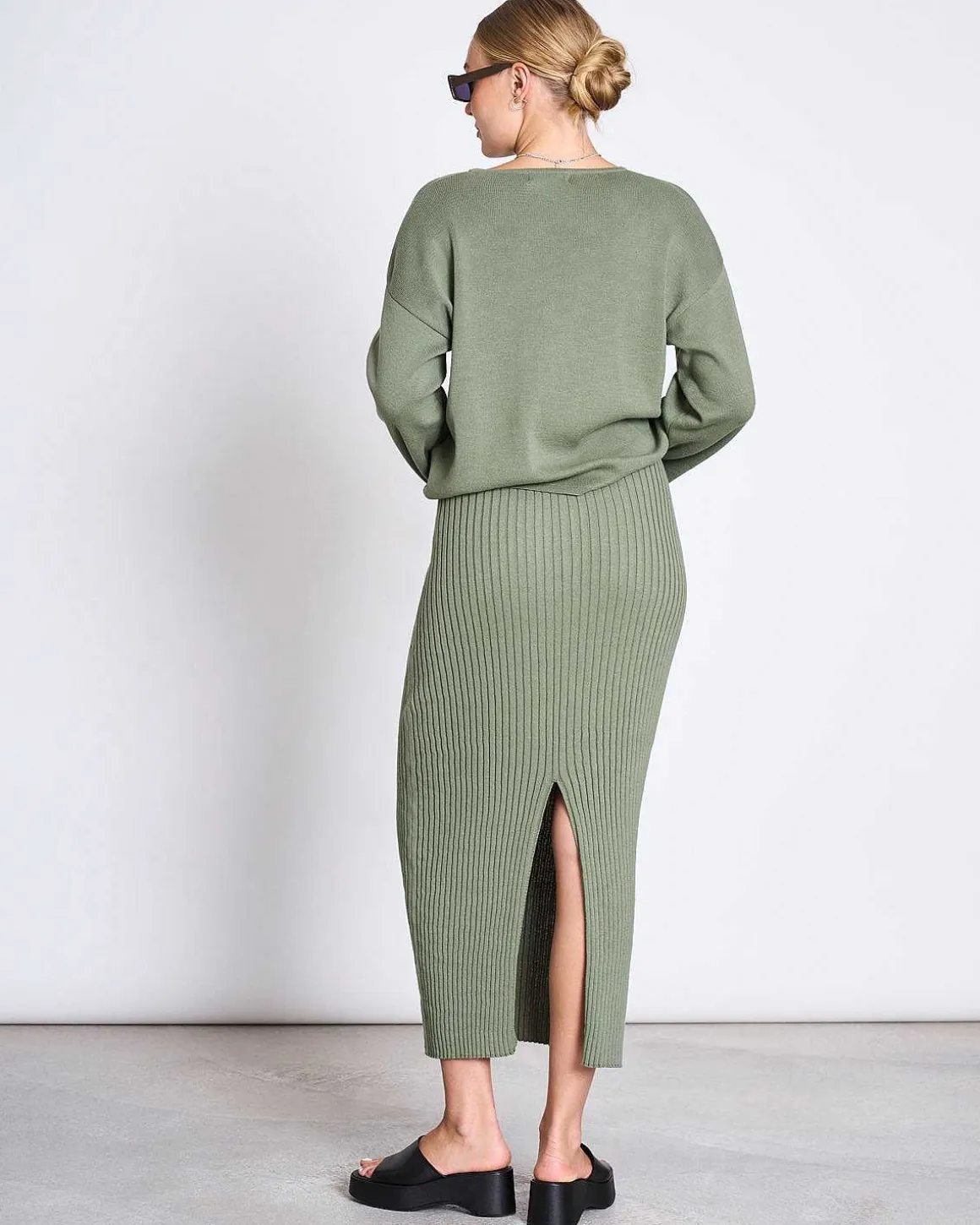 Midi Knit Skirt Ebba Sea Spray Gots
