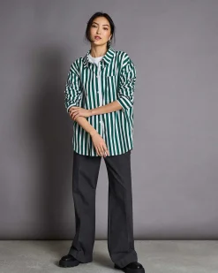 Oversized Shirt Mamro Bottle Green Striped