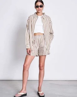Oversized Shirt Mamro Camel Striped