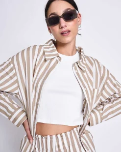 Oversized Shirt Mamro Camel Striped