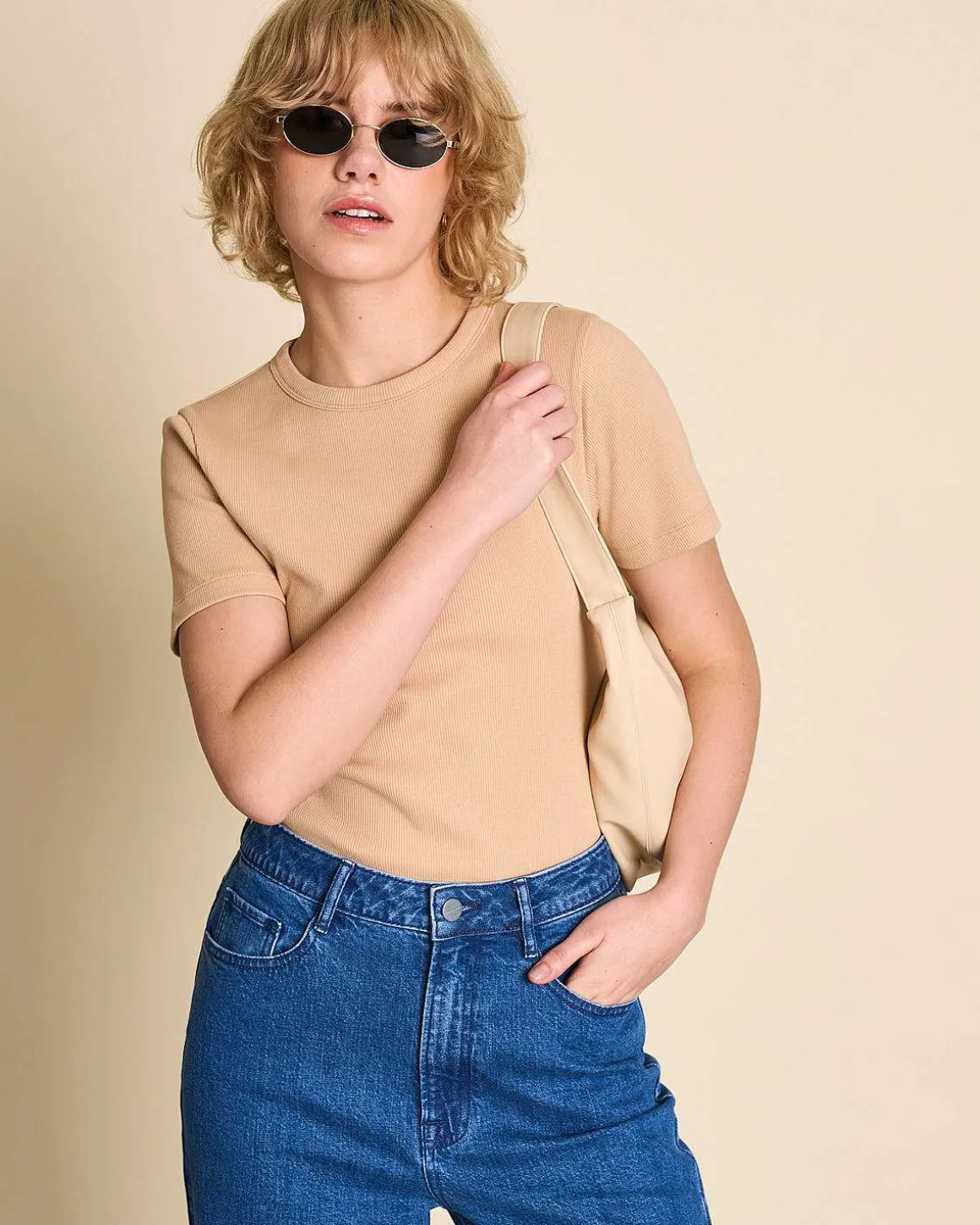 Rib T-Shirt Nile Camel Gots
