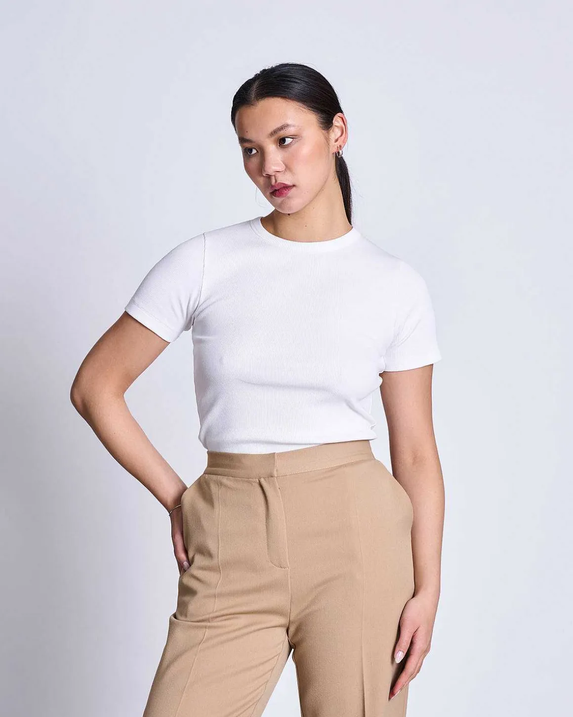 Rib T-Shirt Nile White Gots