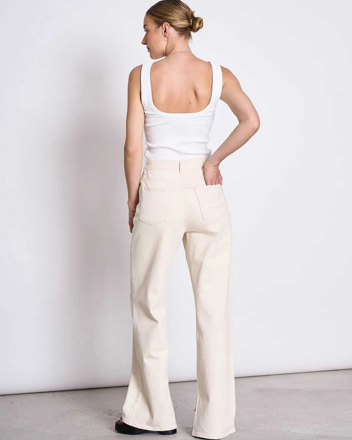 Slitted Wide Leg Jeans Selene Ecru