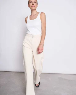 Slitted Wide Leg Jeans Selene Ecru