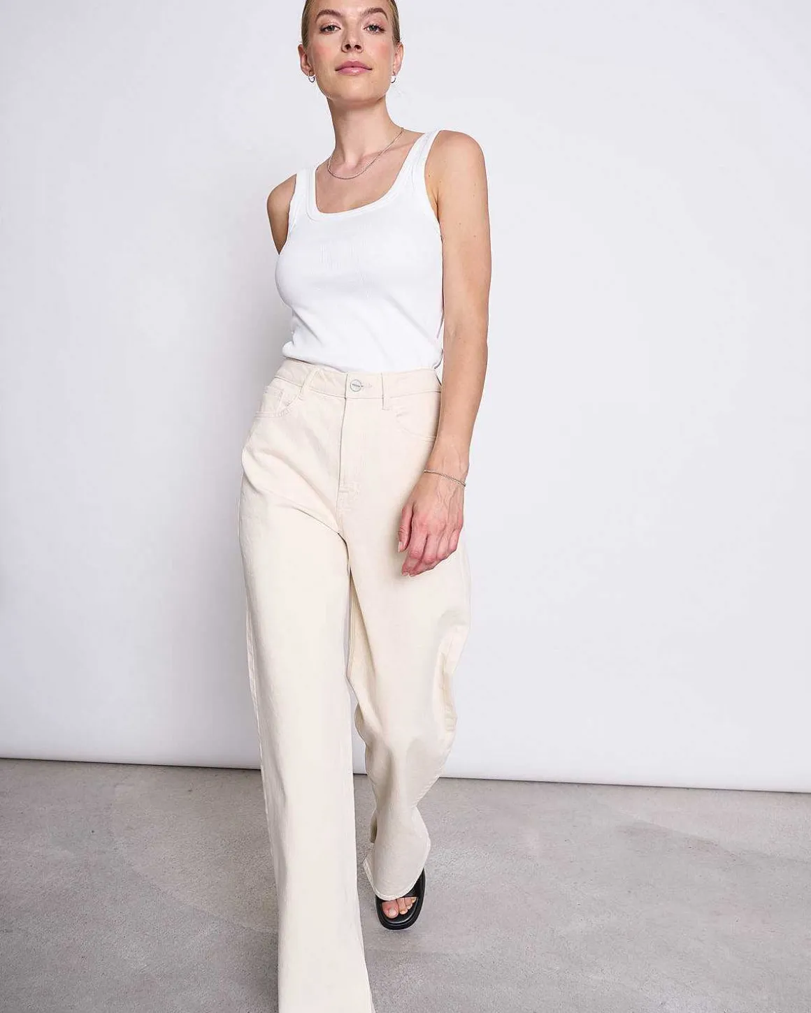 Slitted Wide Leg Jeans Selene Ecru